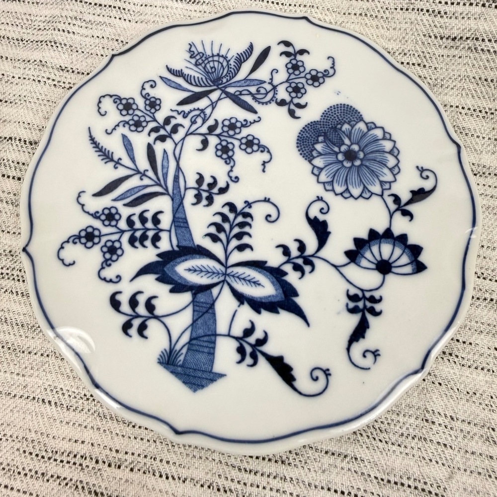 Vintage Blue Danube Blue Onion Porcelain Round Trivet 6" Hot Plate Cottagecore